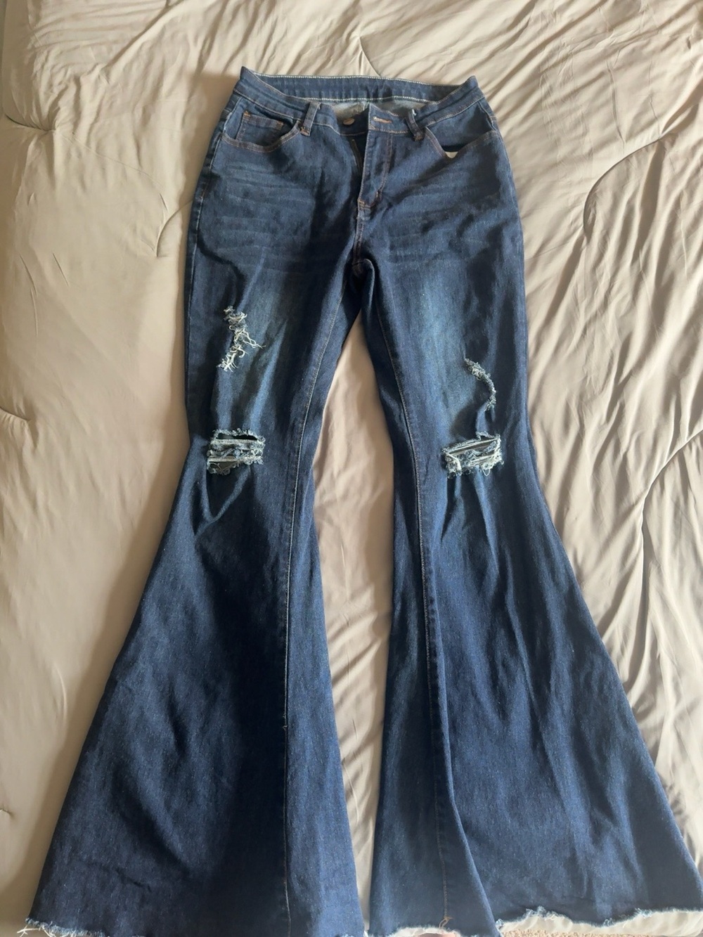 Women’s High Rise Distressed Bell Bottom Flare Jeans Y2K Festival Boho Size M